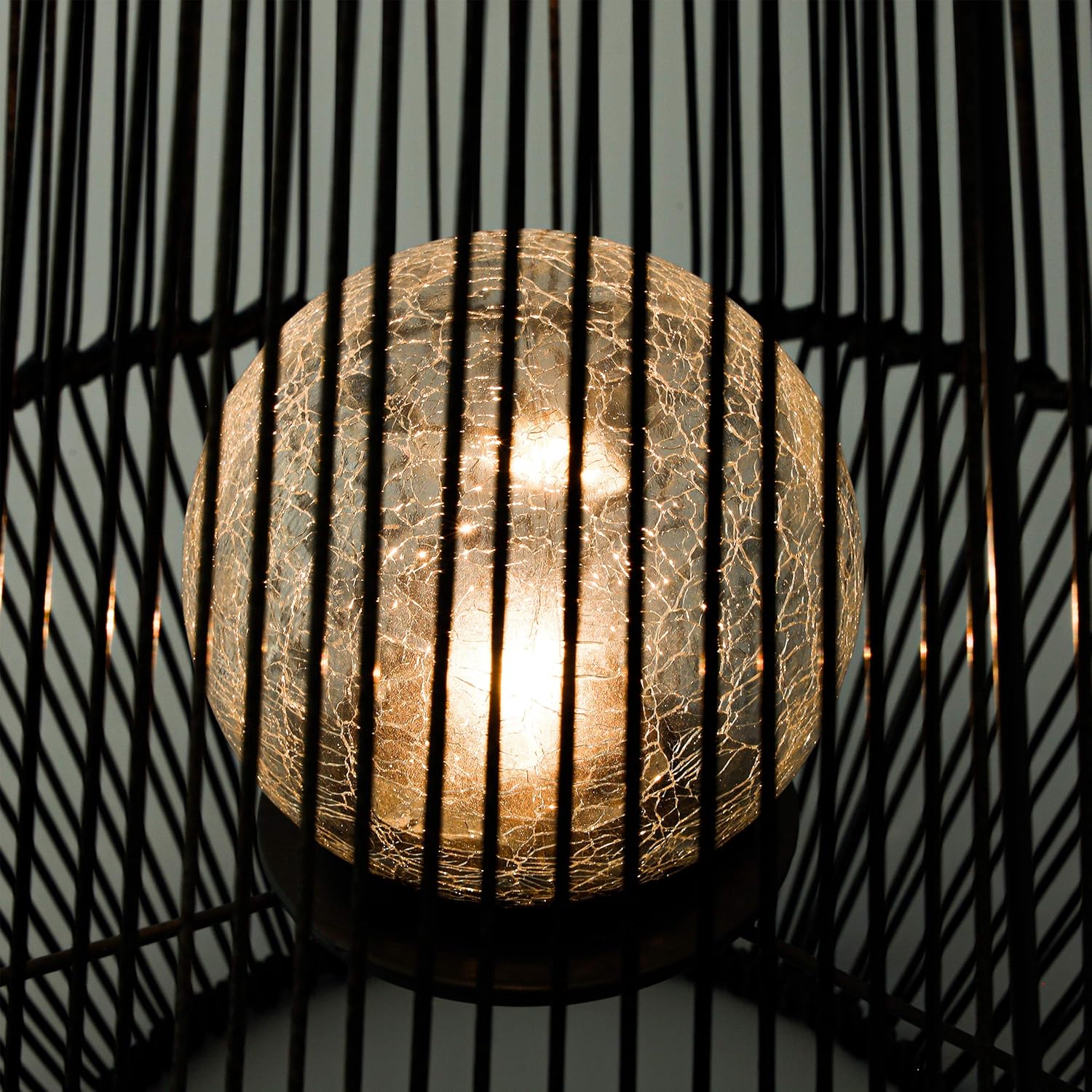 Esotec 2er Set Solar Windlichter Ilona, Crackle Ball Bruchglas Leuchtkugel, Dekoleuchte, Polyrattan Solarlampen, Metall, IP44, wetterfest, aussen, schwarz, 102209 — Ansicht 3