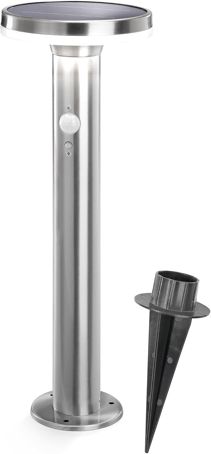 esotec Außenlampe mit Bewegungsmelder Solar LENA, Solar Wegeleuchte Edelstahl, Pollerleuchte Garten, 600lm, 3 Modi, 4000K, H=44,5cm, 102594