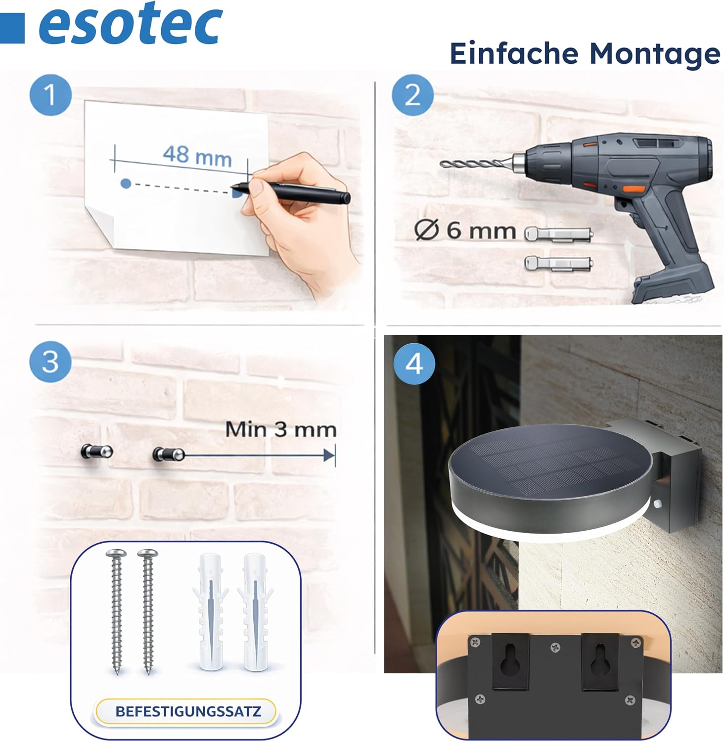 esotec Außenleuchte mit Bewegungsmelder Solar Diana, Solar Wandleuchte, Wandlampe außen, Gartenbeleuchtung, 600lm, 3 Modi, 4000K, IP44, 102598 — Ansicht 5