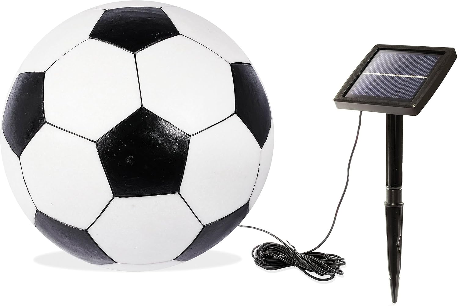 Esotec Fußball Solarkugel, Gartenkugel Ball, 27cm, Akku, Solarlampe, Solarleuchte, Balkondeko, Terrassendeko, LED Leuchtkugel, Gartenbeleuchtung, Gartenfigur, 5500K, außen, wetterfest, 102687