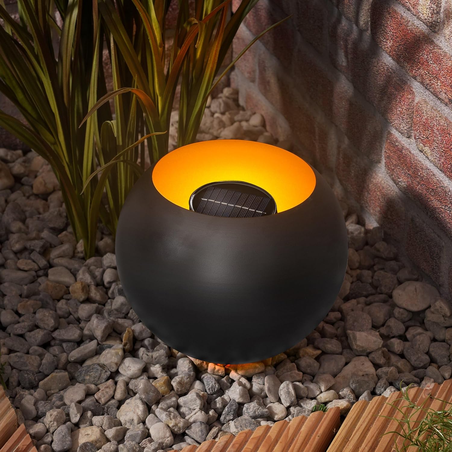Esotec Gartendeko Solar Feuerschale Fire Pot, Balkon Deko Feuerstelle Flammenlicht, Akku, LED Feuerkorb, Metall, Solarlampen für außen wetterfest, outdoor, 102365 — Ansicht 2
