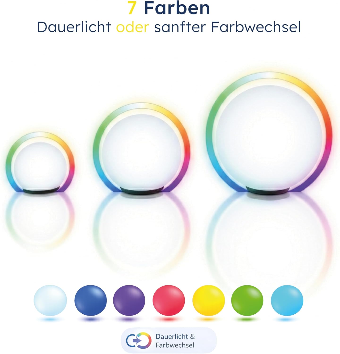 Esotec Gartenleuchtkugel Solarkugeln Basic, multicolor, 3er Set, 20+30+40cm, Farbwechsel, 20+30+40cm, Akku, Solarmodul, Außenbeleuchtung, Gartendeko Wegeleuchte 102614 — Ansicht 4