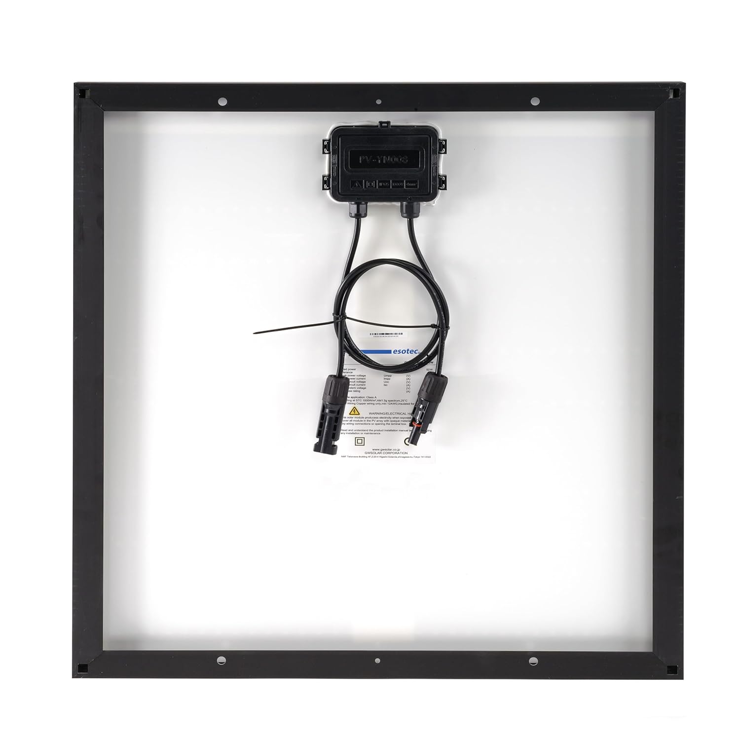 esotec monokristallines Solarmodul, 50Wp, 38V, 530x490x35mm, MC4 kompatibel, Dachschindeltechnologie, Kabel 2x0,5m, 35mm Alurahmen, Bypass Dioden, Hageltest ICE 61215 wetterfest winterfest 131076 — Ansicht 6