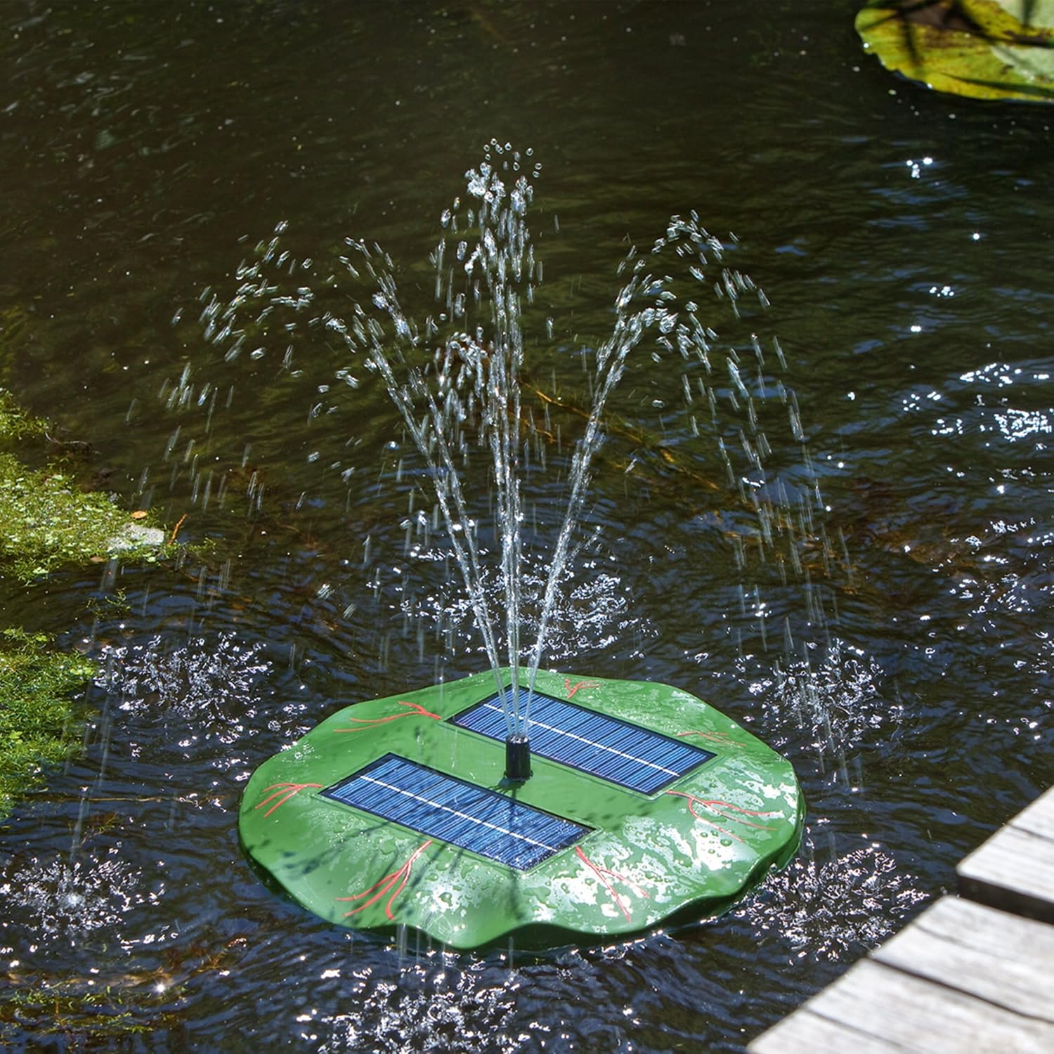 esotec Schwimmender Solarbrunnen Seerose – Solar Teichpumpe Wasserspiel für Gartenteich – 160 l/h Direktbetrieb, 4 Fontänen 101770 — Ansicht 3