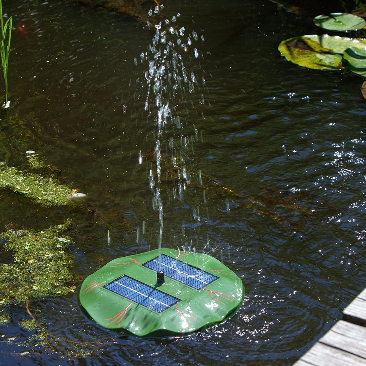 esotec Schwimmender Solarbrunnen Seerose – Solar Teichpumpe Wasserspiel für Gartenteich – 160 l/h Direktbetrieb, 4 Fontänen 101770 — Ansicht 4