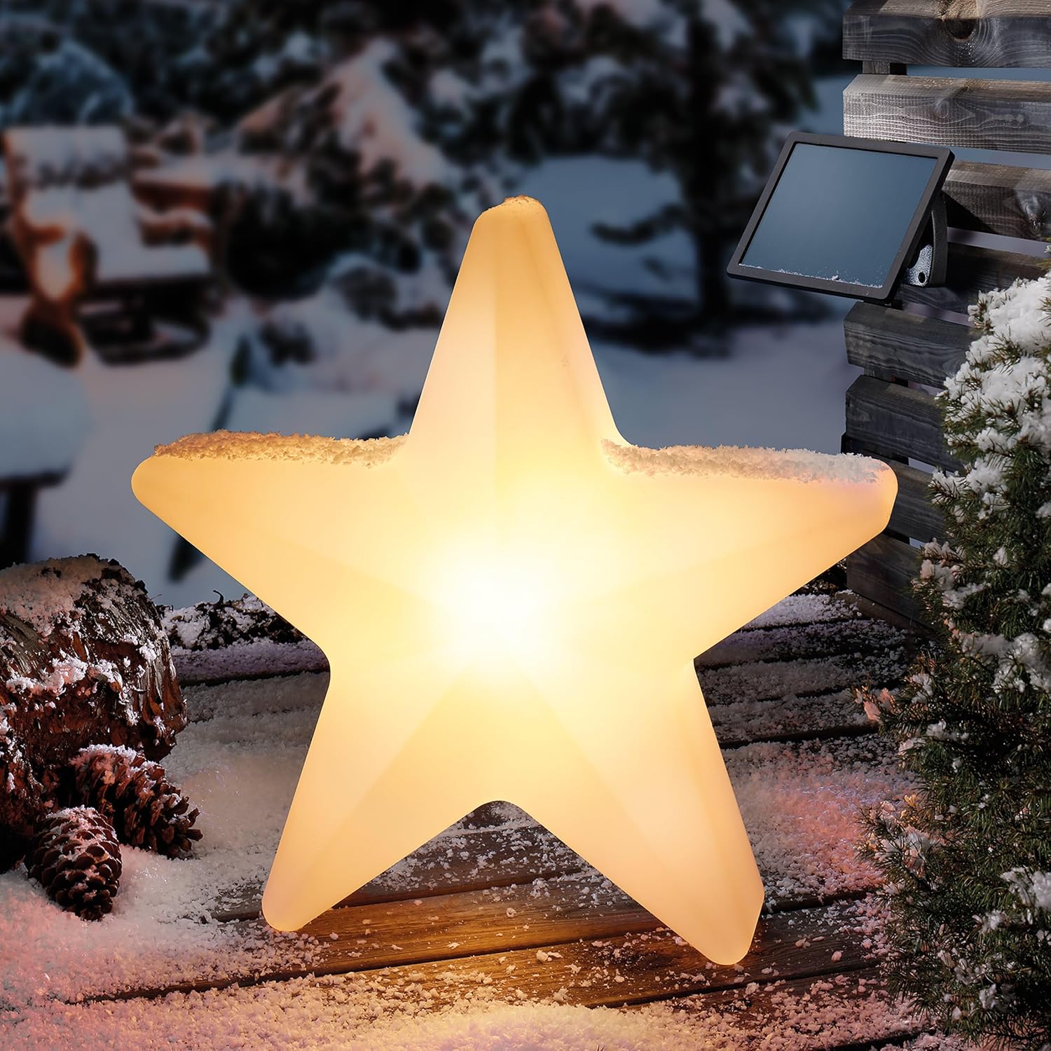 Esotec Solar 3D Weihnachtsstern XL, Leuchtstern 55 cm, Lichtfarbe umschaltbar warmweiß kaltweiß, Akku, Solarmodul 2W, Weihnachtsdeko, Garten Winterdeko, winterfest, wetterfest, außen 102121 — Ansicht 2