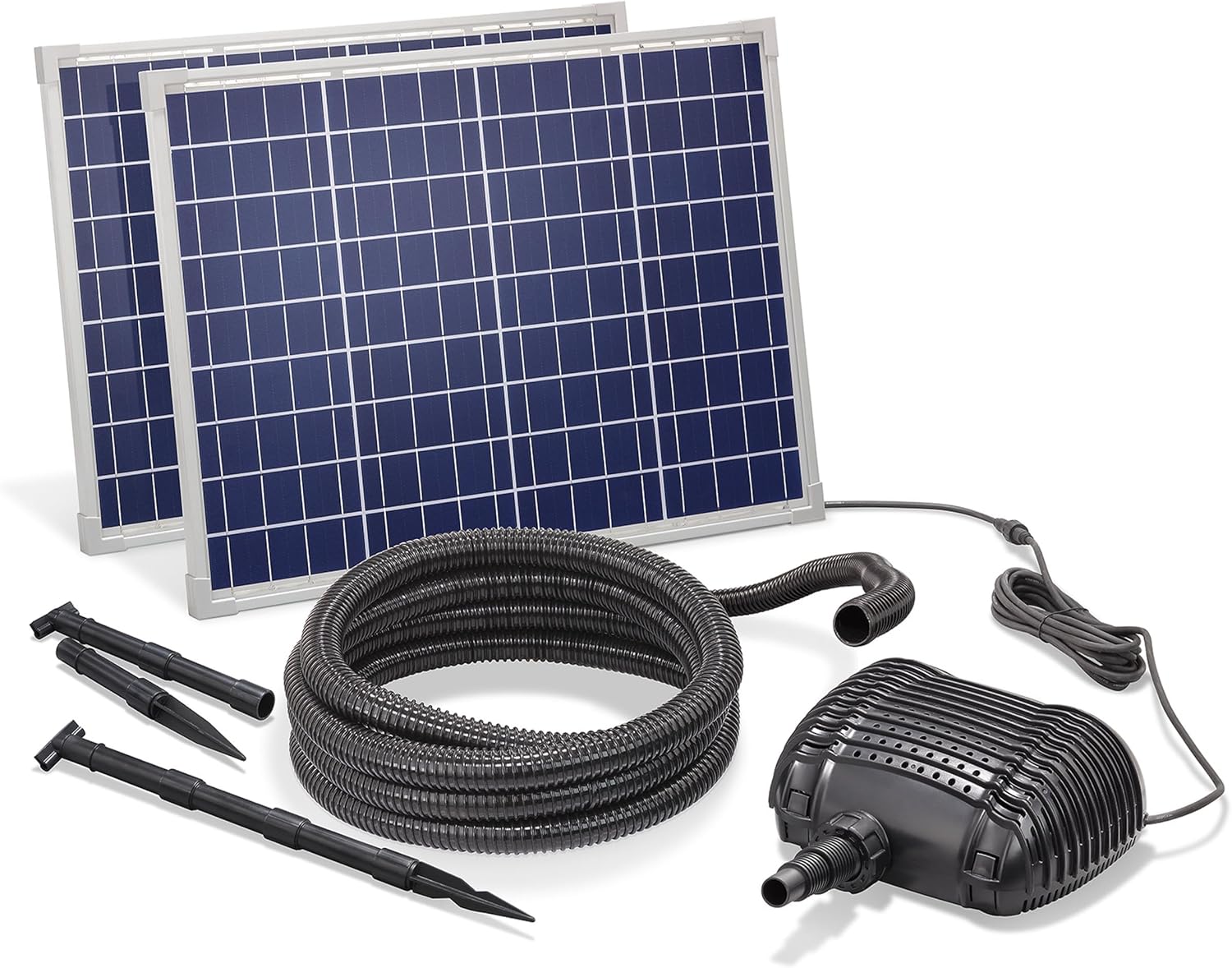 Esotec Solar Bachlaufpumpe 3400 l/h mit 2x50W Solarmodul – Wasserfall Pumpe für Gartenteich, Bachlauf & Quellstein – Direktbetrieb 101968