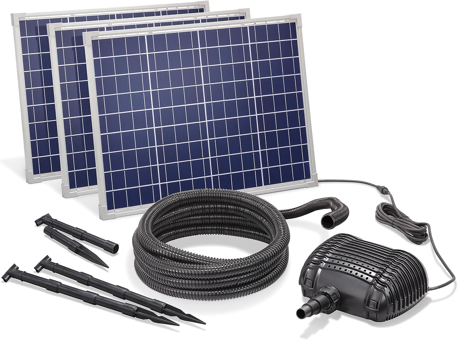 Esotec Solar Bachlaufpumpenset 150/4300, Bachlaufpumpe 4300 l/h, Wasserfallpumpe für Garten, Solarmodule 150Wp, 5 m Spiralschlauch inklusive 101571