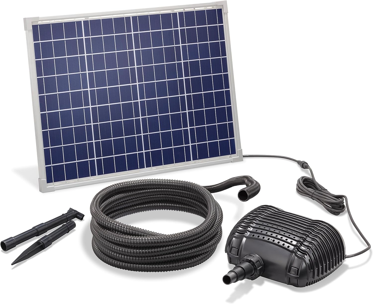 Esotec Solar Bachlaufset Waterfall 50 2500 Pro, Komplettset, Bachlaufpumpe 2500l/h, Erdspieß, Solarmodul 50W, Solarbrunnen, DIY Wasserspiel Garten, Vogeltränke, Wasserfall, außen, 101960