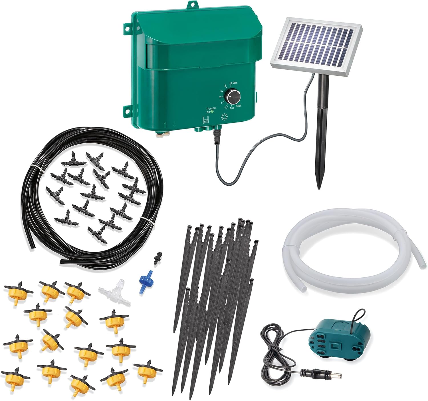 Esotec Solar Bewässerungssystem Garten mit Solarpumpe, 15 Ausgänge, Bewässerungscomputer, Tröpfchenbewässerung, Hochbeet Zubehör 101100