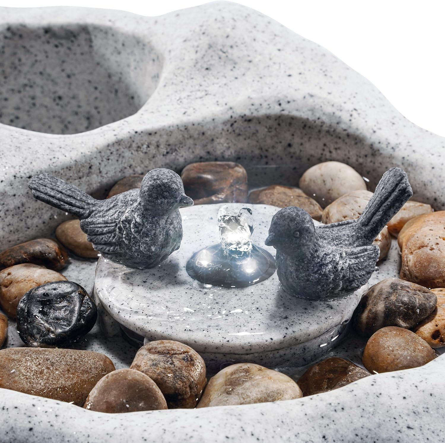 esotec Solar-Brunnen Vogelbadbrunnen mit Akku & LED & Pumpe, Solar Gartenbrunnen mit Vogeltränke, Wasserspiel Outdoor, 42x32x17cm, 101319 — Ansicht 3