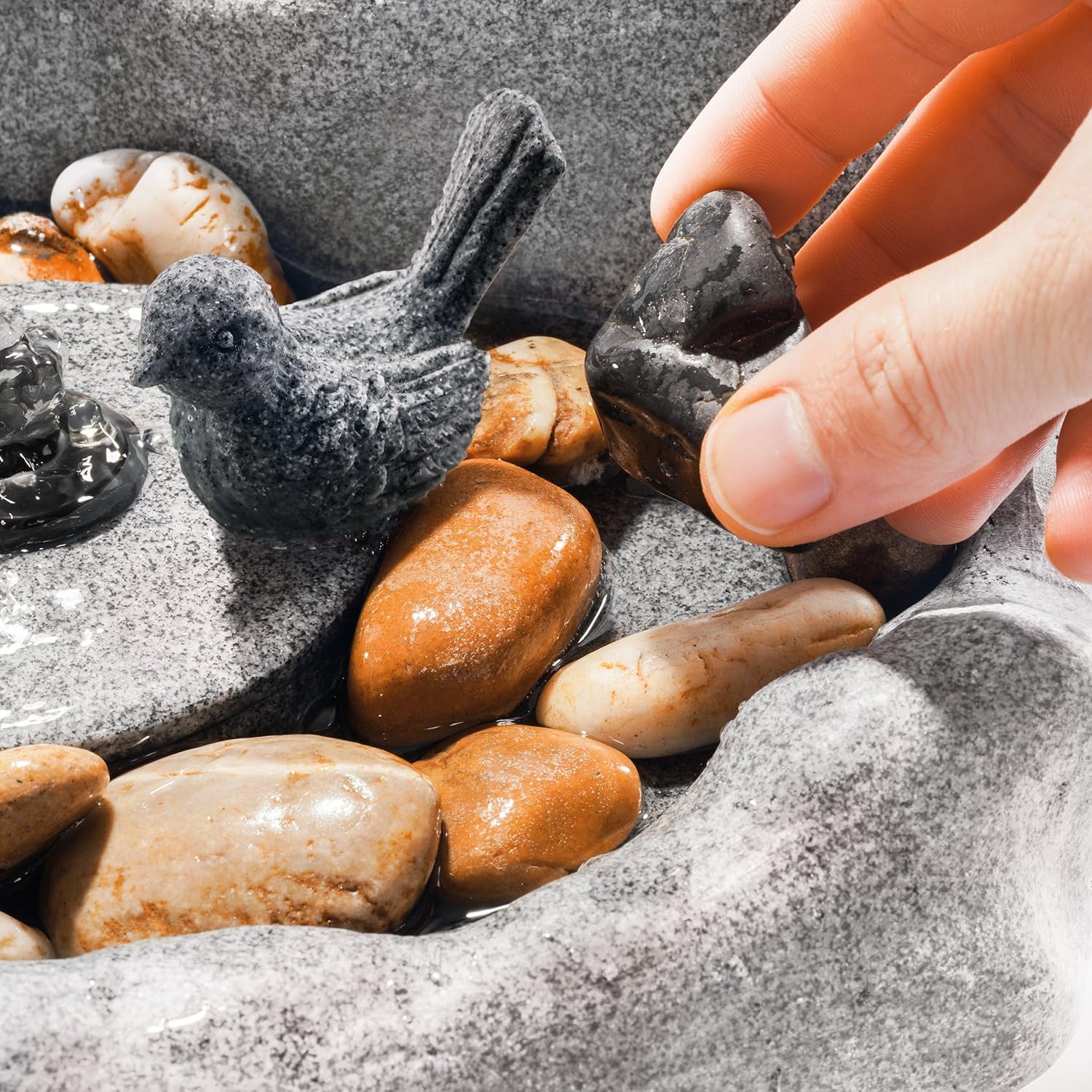 esotec Solar-Brunnen Vogelbadbrunnen mit Akku & LED & Pumpe, Solar Gartenbrunnen mit Vogeltränke, Wasserspiel Outdoor, 42x32x17cm, 101319 — Ansicht 5