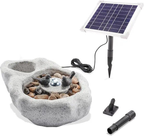 Solar-Brunnen Vogelbadbrunnen mit Akku & LED & Pumpe
