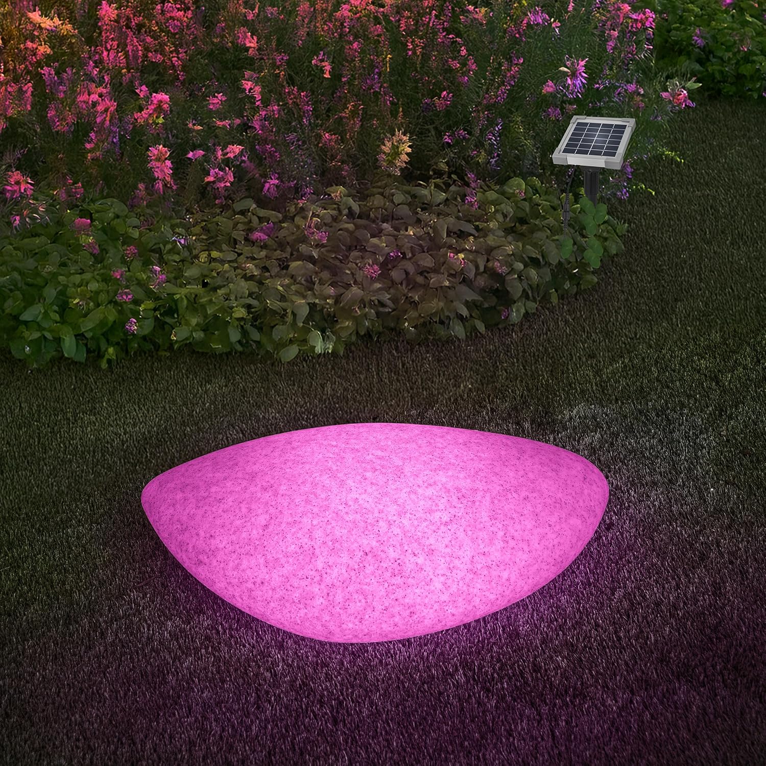 Esotec Solar Felsen-Leuchtstein, 63x38x19cm, 9 Leuchtfarben, Dauer oder Wechsellicht, Akku, Solarmodul mit Erdspieß und Wandhalterung, Gartendekoleuchte, Solarstein winterfest 106125 — Ansicht 3