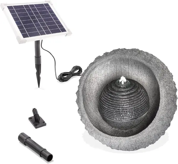 Solar Felssteinbrunnen mit Akku + LED-Licht + Pumpe