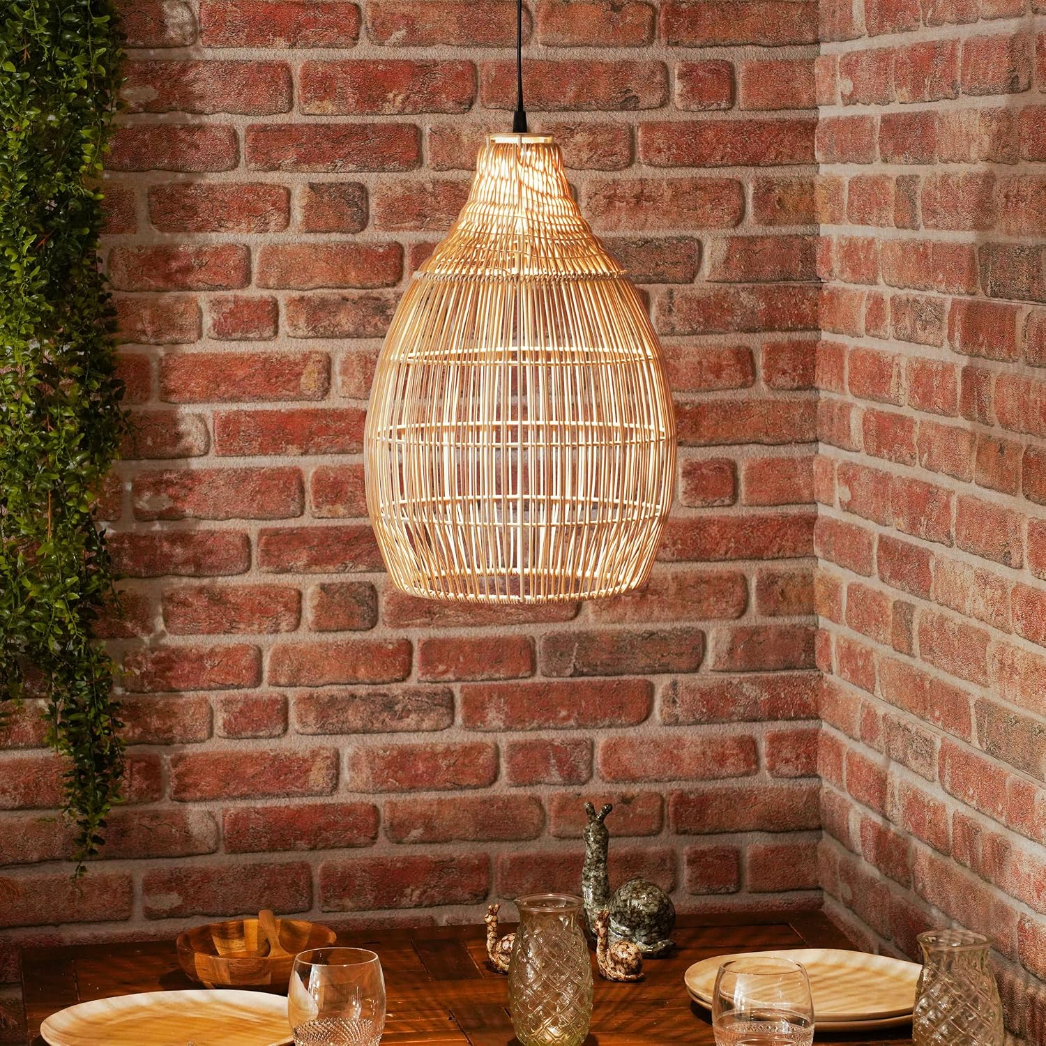 Esotec Solar Hängeleuchte Kairo, Boho Stil, LED warmweiß, Kabel 5m, 45 lm, Leuchtdauer 8 Stunden, Polyrattan, Metall, außen, outdoor, 30x43cm, IP44, Höhe 43cm, 102239 — Ansicht 2
