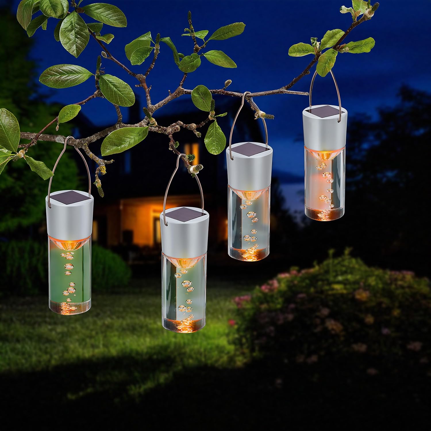 Esotec Solar Hängeleuchten Smart Sticks 4er Set – Bernsteinfarbenes LED Licht 1800K, Solarleuchten für außen wetterfest, Garten Deko Balkon Terrasse 103308 — Ansicht 2