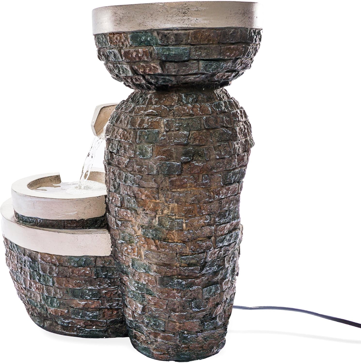 esotec Solar Kaskadenbrunnen Bowl Fountain, Direktbetrieb, Gartenliebhaber Geschenk, freistehender Springbrunnen für außen, Gartenbrunnen Quellstein, Wasserschale Wasserfall, grau H=42cm 101311 — Ansicht 6