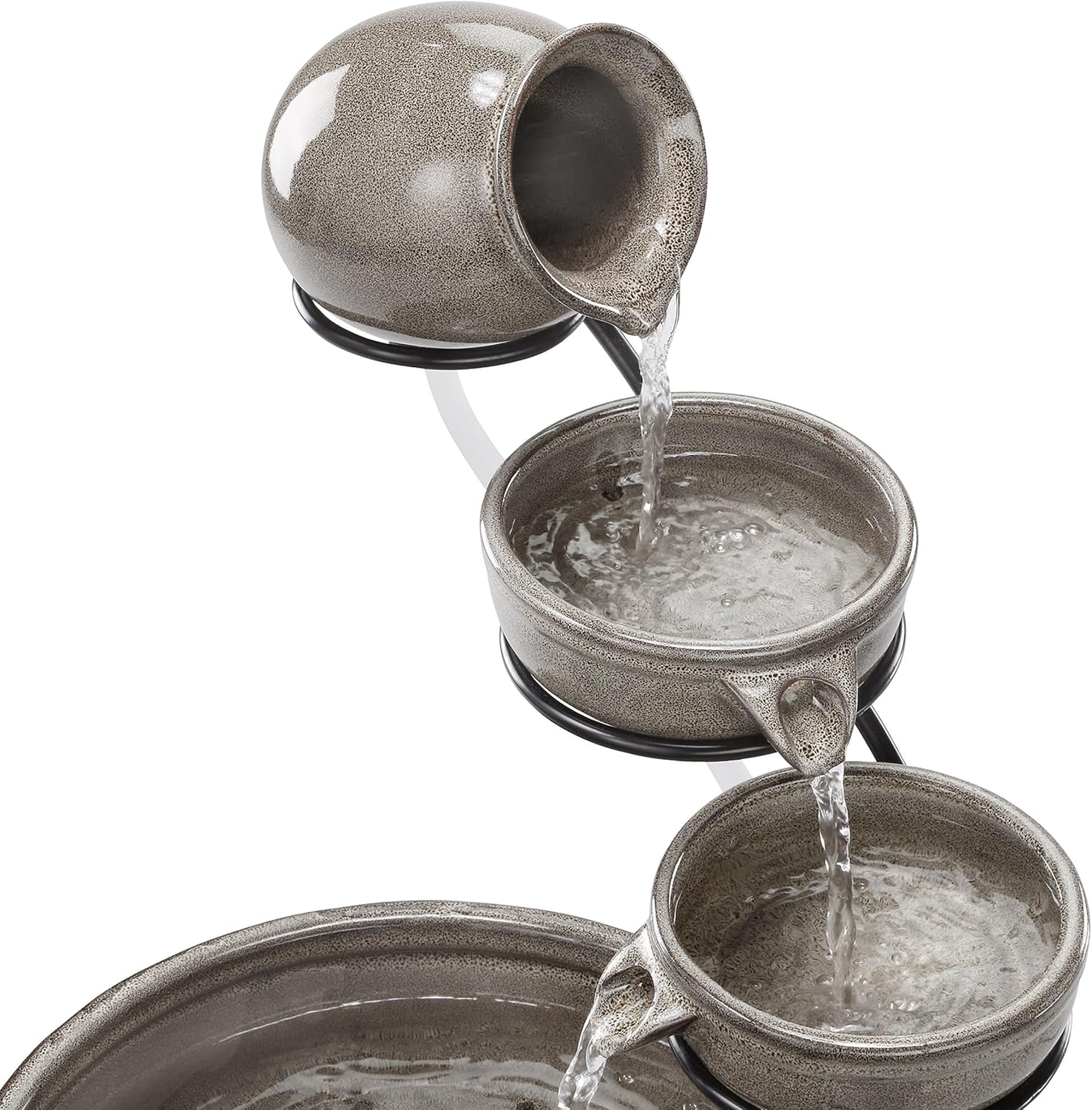 esotec Solar Kaskadenbrunnen Keramik Gartenbrunnen Pisa, Akku + LED Wasserspiel Springbrunnen außen, terrakotta grau H=55cm 101300 — Ansicht 5