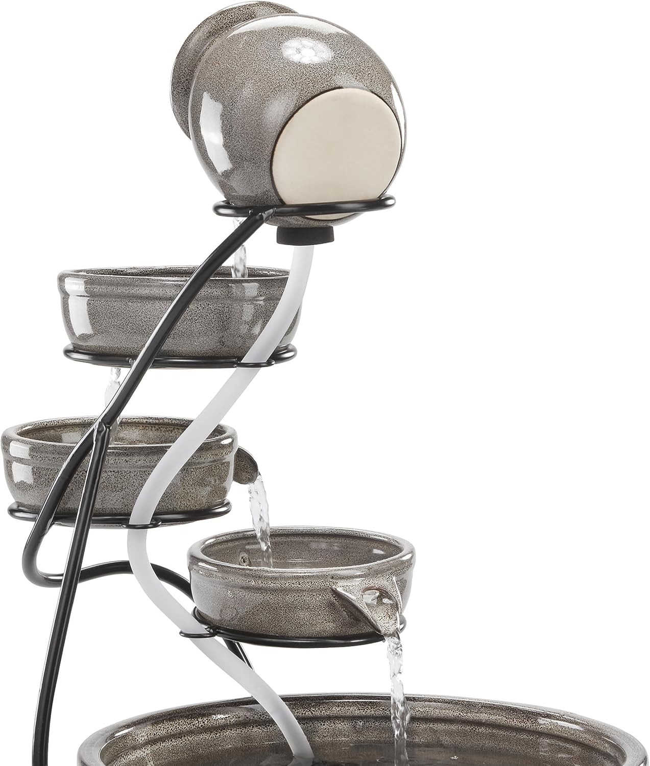 esotec Solar Kaskadenbrunnen Keramik Gartenbrunnen Pisa, Akku + LED Wasserspiel Springbrunnen außen, terrakotta grau H=55cm 101300 — Ansicht 6