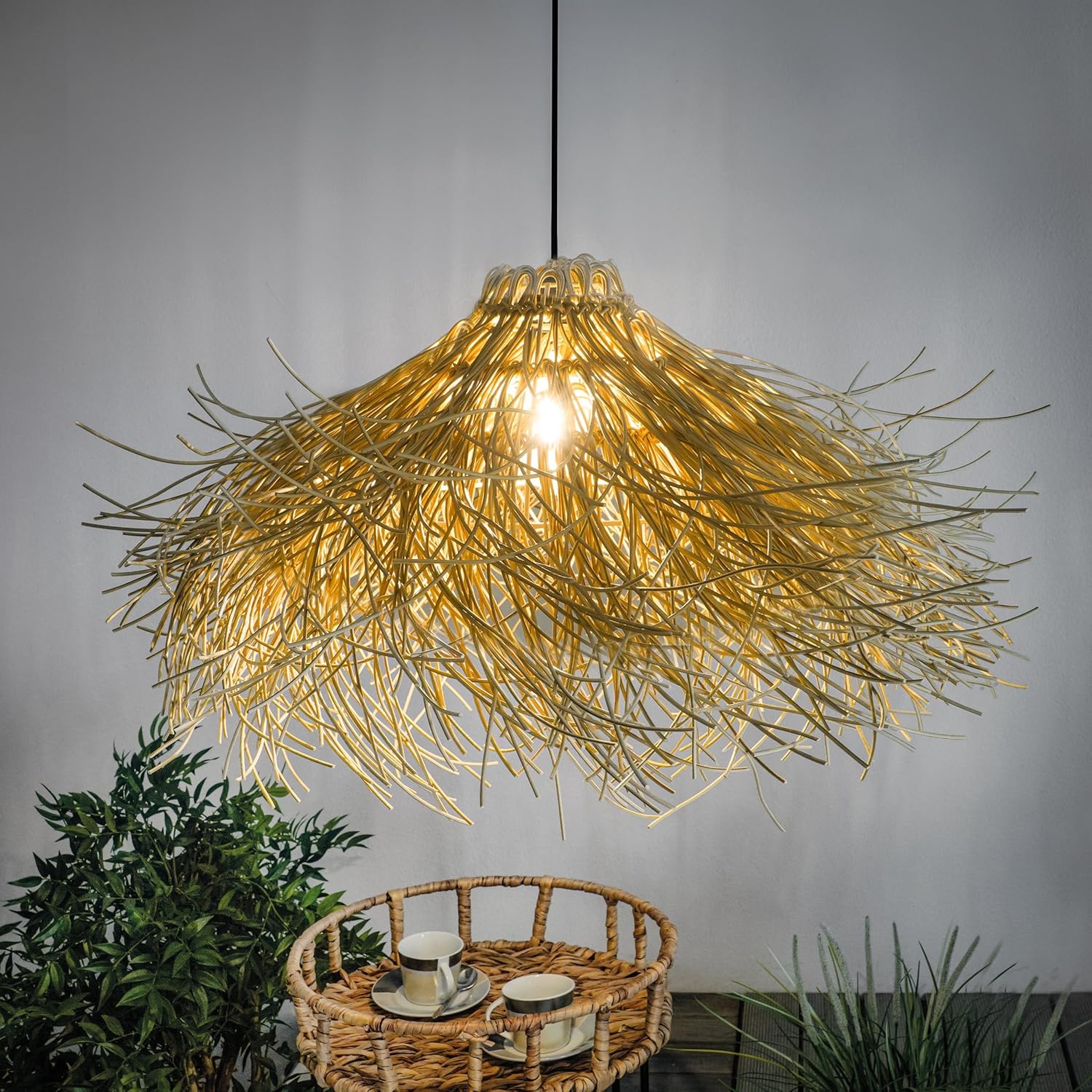Esotec Solar LED Hängeleuchte Alexandria, Boho Stil, Polyrattan, Solarlampe, Wintergarten, LED-Lampenschirm, Deckenlampe, outdoor, außen, wetterfest, 2800K, Höhe 20cm, IP44, 102251 — Ansicht 4