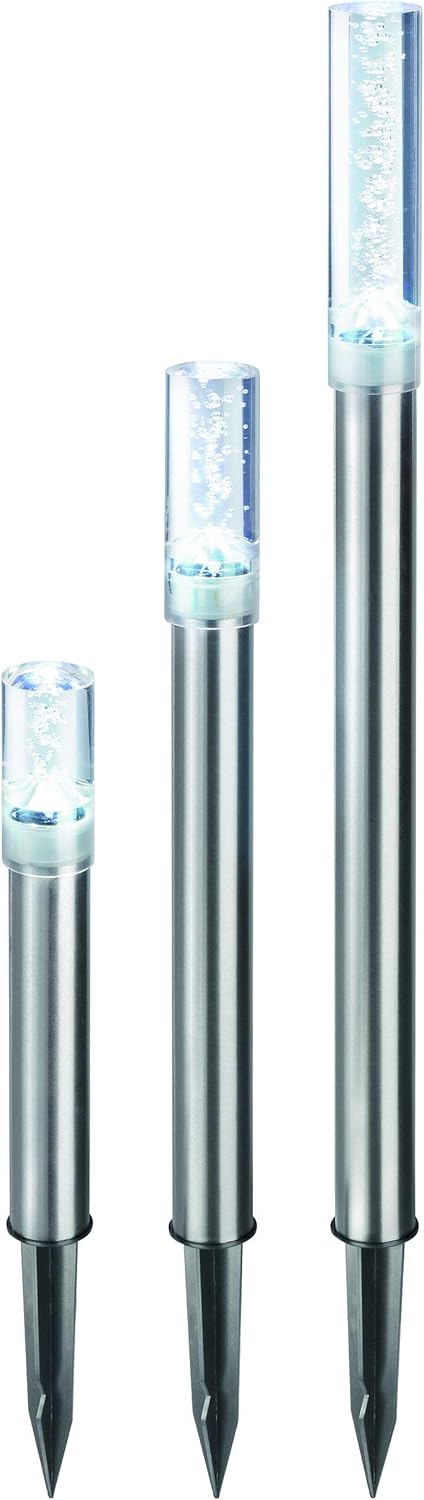 Esotec Solar LED Leuchtstäbe Trio Sticks, 3er Set, Luftblasen, Akku, Gartenstecker, Außenleuchte, Wegeleuchte, Gartenleuchte, Pfostenleuchte, kaltweiß, Edelstahl, Metall, IP44, outdoor, außen, 102600 — Ansicht 3