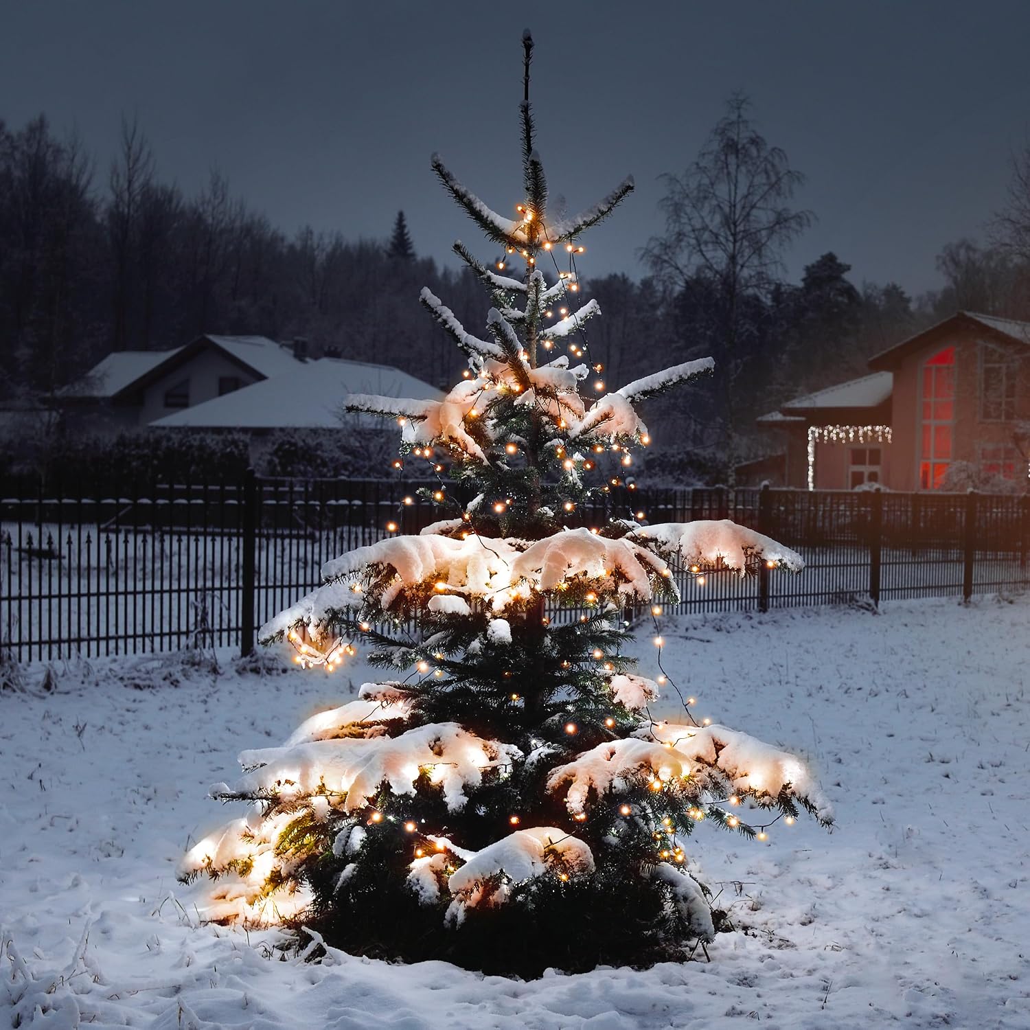 Esotec Solar LED-Lichterkette, 200 LEDs bernsteinfarben, 20m LED-Kette, LiFePO4 Akku, Solarmodul, Weihnachtsbeleuchtung outdoor, Gartendeko, winterfest, wetterfest 102569 — Ansicht 3