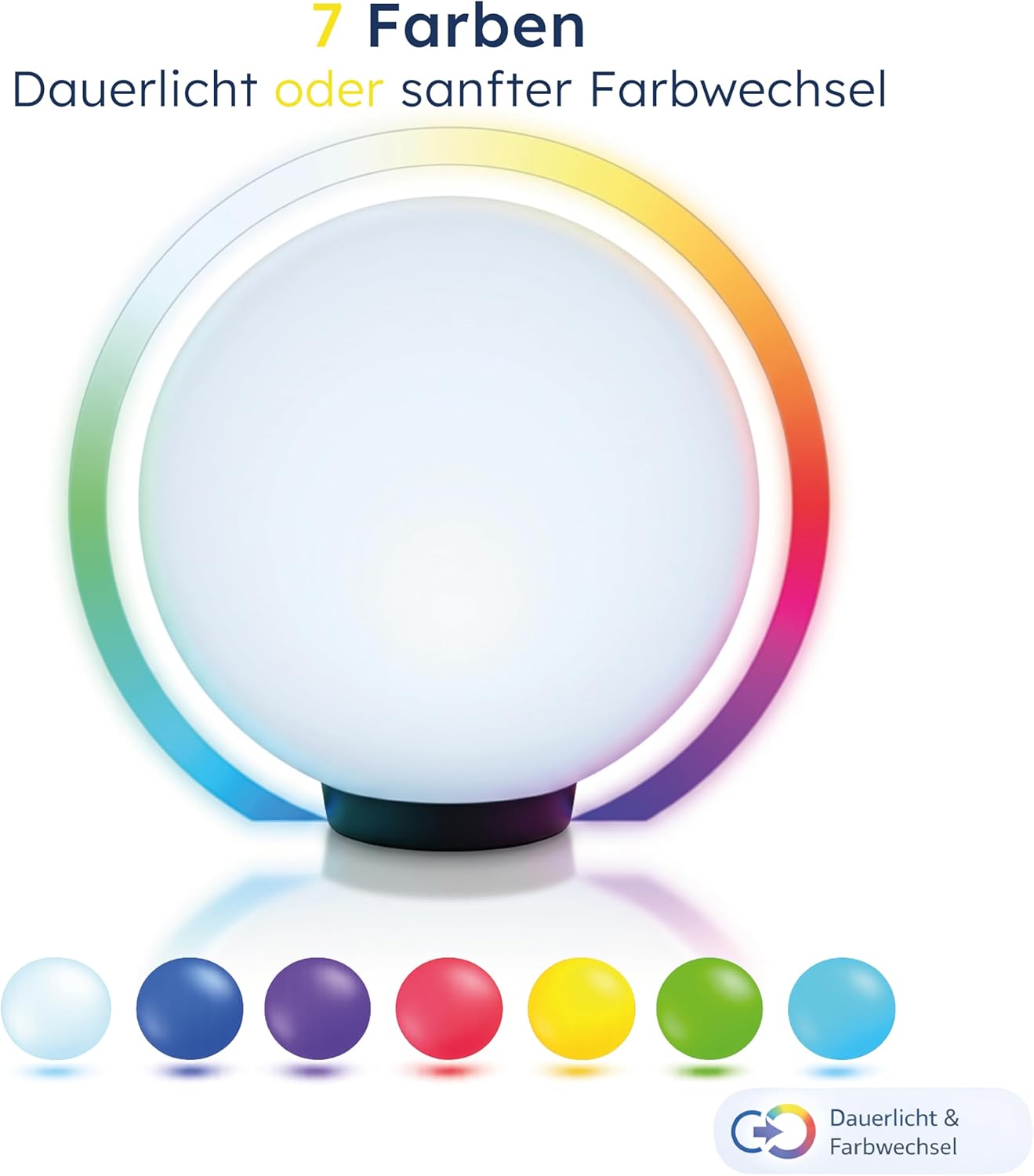 Esotec Solar-Leuchtkugel für den Garten, 50cm, 7 Farben, multicolor, Akku, 6500K, Solarleuchte winterfest outdoor, 102612 — Ansicht 4
