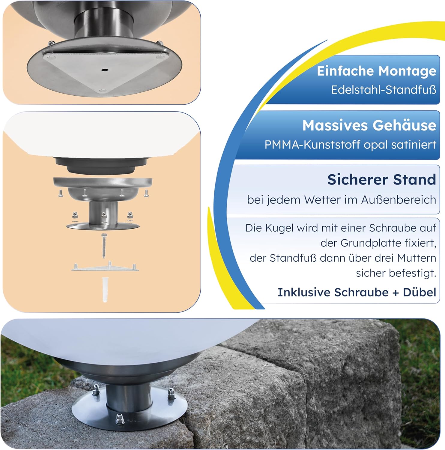 Esotec Solar Leuchtkugel Liana 40 CCT, Multicolor, Fernbedienung, Edelstahl Standfuß, Li-Ion Akku, RGB LED Gartenkugel, Solarkugel, IP44, wetterfest, Winterfest, außen, D=40cm, 102664 — Ansicht 5