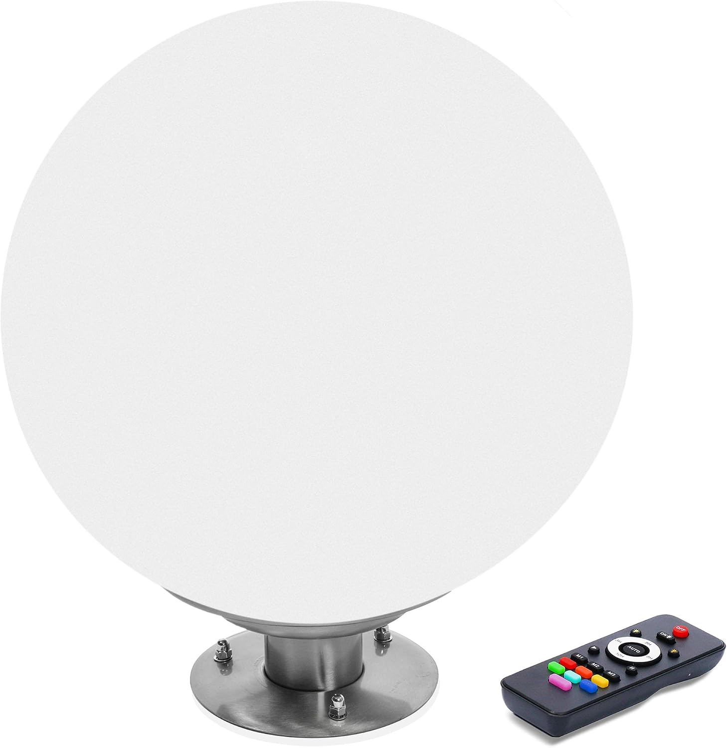 Esotec Solar Leuchtkugel Liana 40 CCT, Multicolor, Fernbedienung, Edelstahl Standfuß, Li-Ion Akku, RGB LED Gartenkugel, Solarkugel, IP44, wetterfest, Winterfest, außen, D=40cm, 102664