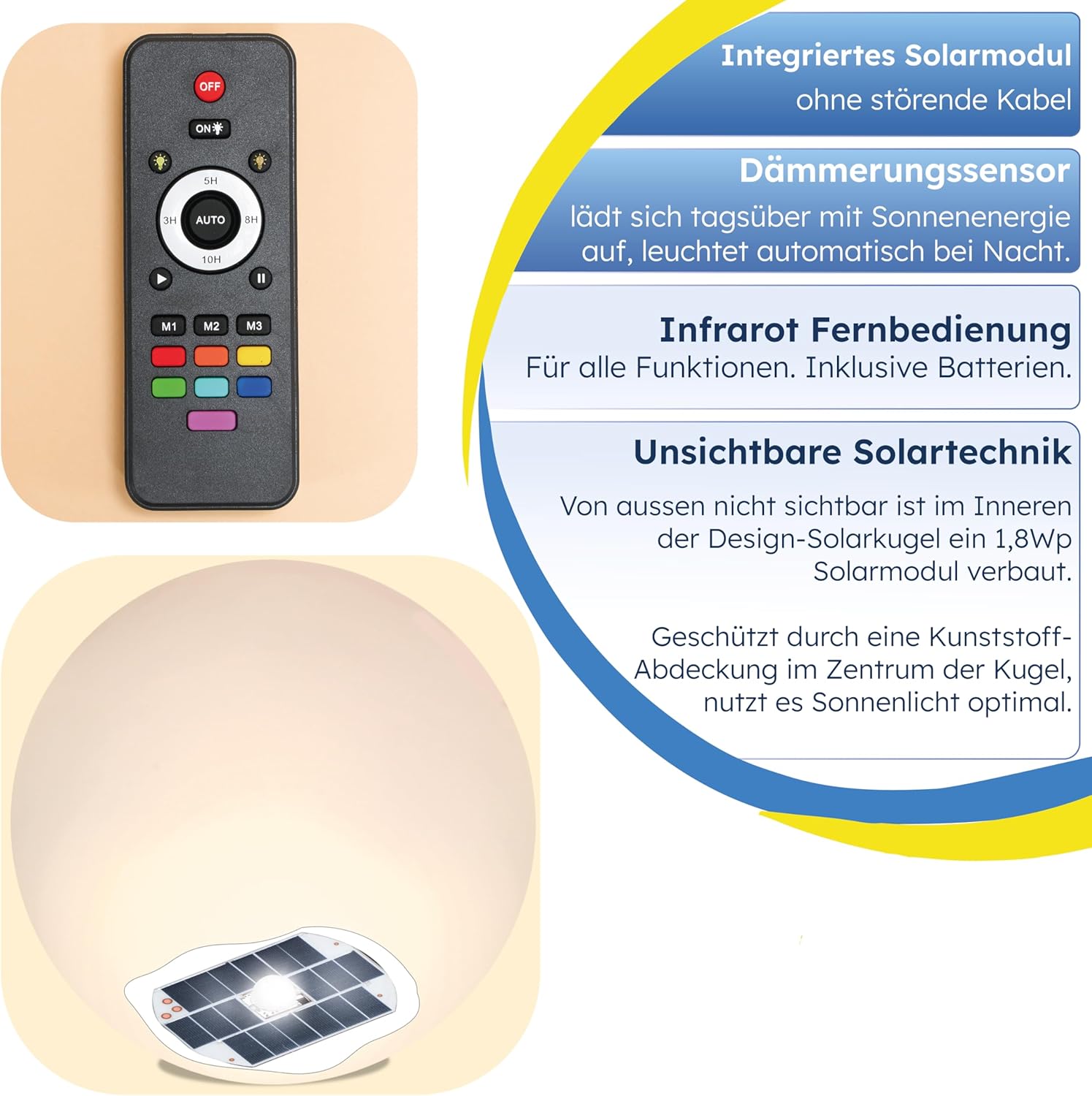 Esotec Solar Leuchtkugel Liana 50 CCT, multicolor, Fernbedienung, 2x Erdspieße, Li-Ion Akku, RGB LED Gartenkugel, Solarkugel, IP44, wetterfest, winterfest, außen, D=50cm, 102642 — Ansicht 5