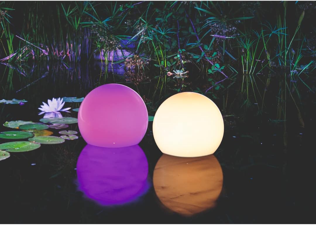 esotec Solar Leuchtkugelset multicolor, 2er Set, schwimmend, Akku, Fernbedienung, mehrere Funktionen, runde schwimmfähige Lichtkugel, Gartenkugel, Solarkugel, 8 Lichtfarben, wetterfest, outdoor 102130 — Ansicht 5