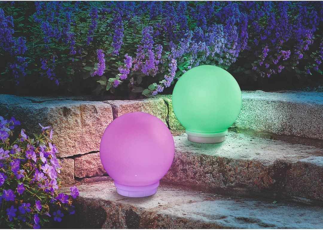 esotec Solar Leuchtkugelset multicolor, 2er Set, schwimmend, Akku, Fernbedienung, mehrere Funktionen, runde schwimmfähige Lichtkugel, Gartenkugel, Solarkugel, 8 Lichtfarben, wetterfest, outdoor 102130 — Ansicht 6