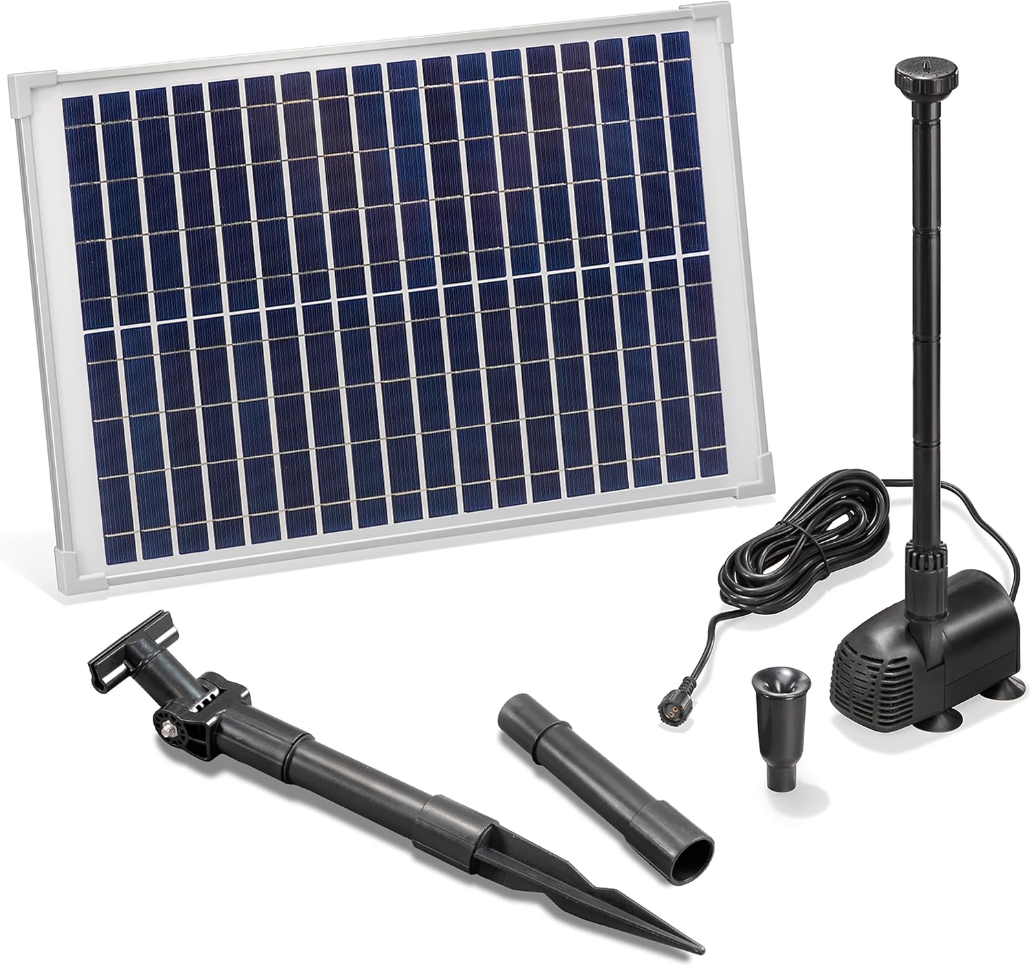 esotec Solar Pumpensystem WATERSPLASH 20/1350, Komplett-Set, Teichpumpe Springbrunnenpumpe, Solarbrunnen Sprinklerpumpe, Direktbetrieb Wasserspiel, Solarmodul 20W, 1,9m 1350l/h IP68 101014