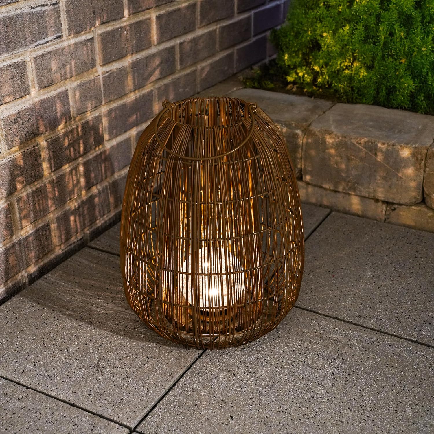 Esotec Solar Rattanleuchte Isabella 40, Crackle Bruchglas Kugel, Boho Windlichter für draußen, Polyrattan-Geflecht, Akku, Solarleuchte Rattan, wetterfest, outdoor, außen, IP44, Höhe 39,8cm, 102282 — Ansicht 2