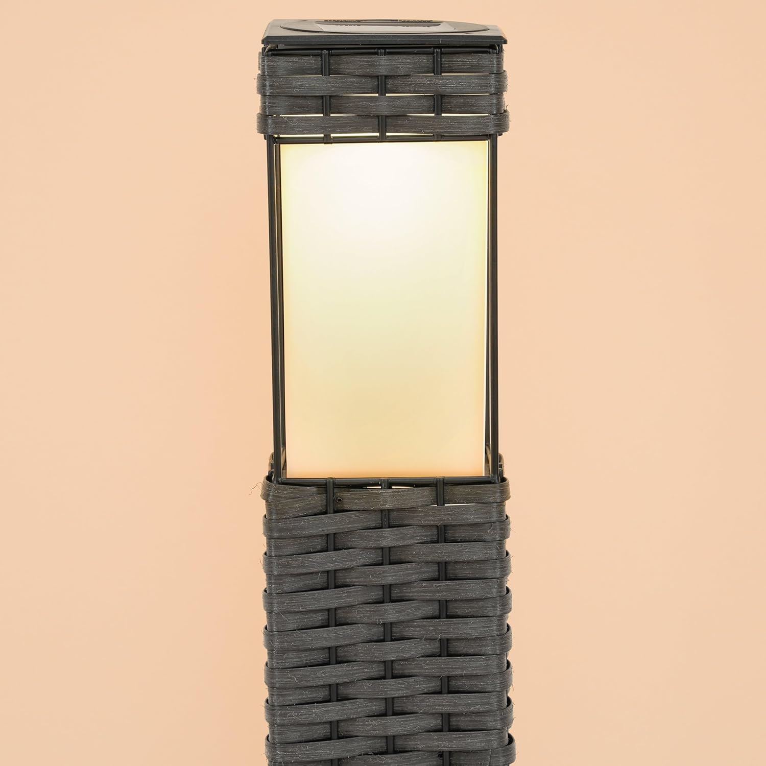 Esotec Solar Standleuchte, Rattan Geflecht, LED, Akku, gleichmäßige Lichtverteilung, Gartenleuchte, Solarlaterne, Wegeleuchte, Solarlichter, wetterfest, Metall, braun, IP34, außen, 102073 — Ansicht 4