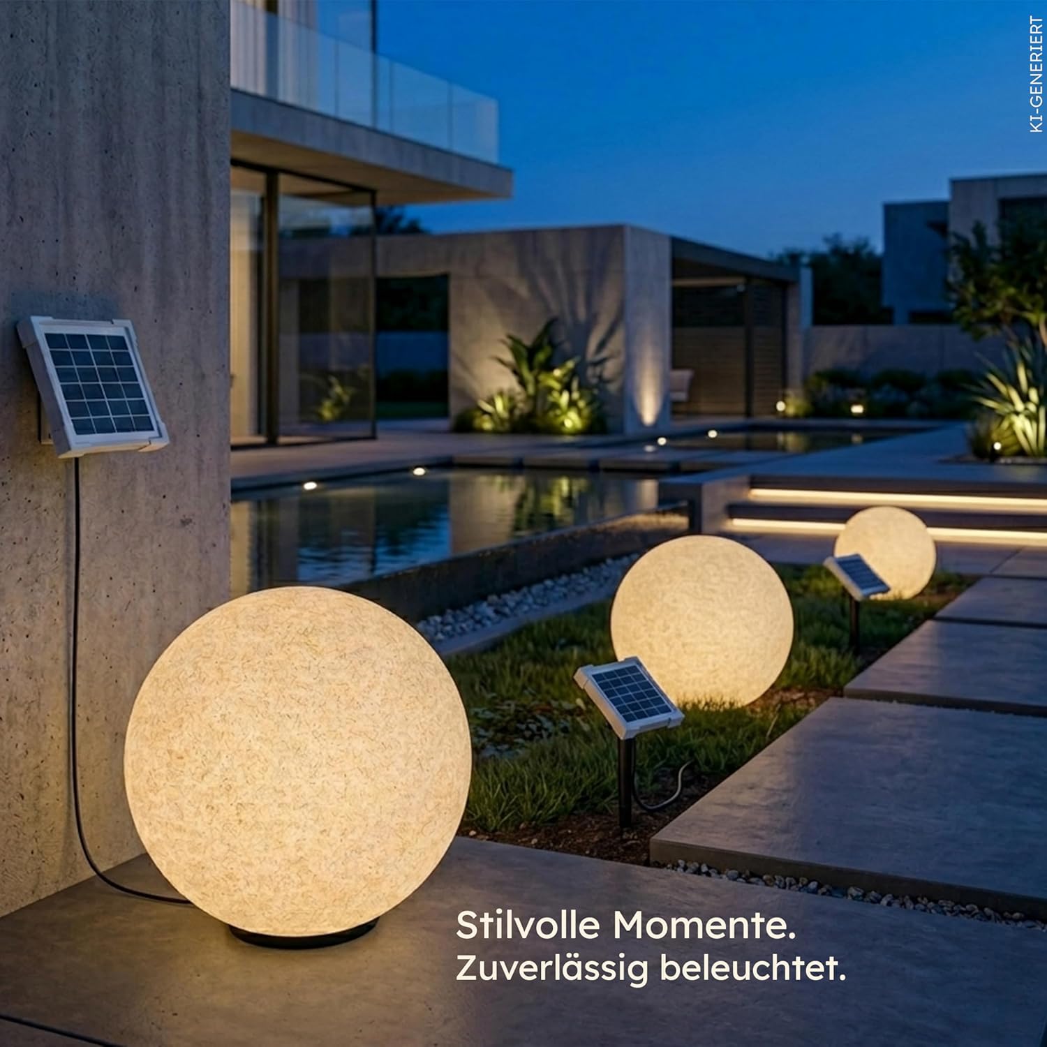 Esotec Solar Stein-Leuchtkugel, D=50cm, 9 Leuchtfarben, Dauer oder Wechsellicht, Akku, Solarmodul, Erdspieß, Solarmodul-Wandhalterung, Schraubbefestigung, Solarkugel, Solarstein, winterfest 106119 — Ansicht 2