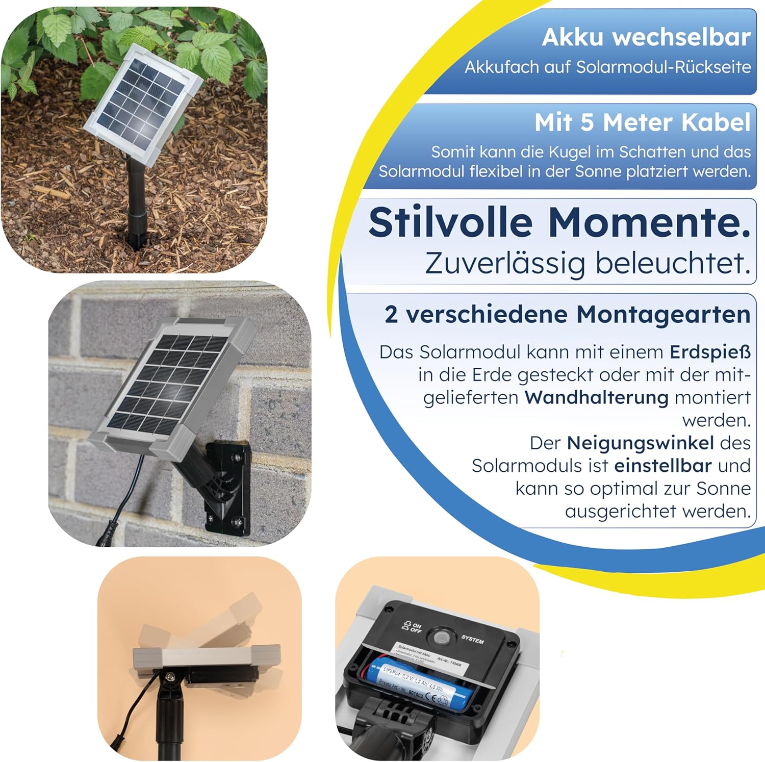Esotec Solar Stein-Leuchtkugel, D=50cm, 9 Leuchtfarben, Dauer oder Wechsellicht, Akku, Solarmodul, Erdspieß, Solarmodul-Wandhalterung, Schraubbefestigung, Solarkugel, Solarstein, winterfest 106119 — Ansicht 5