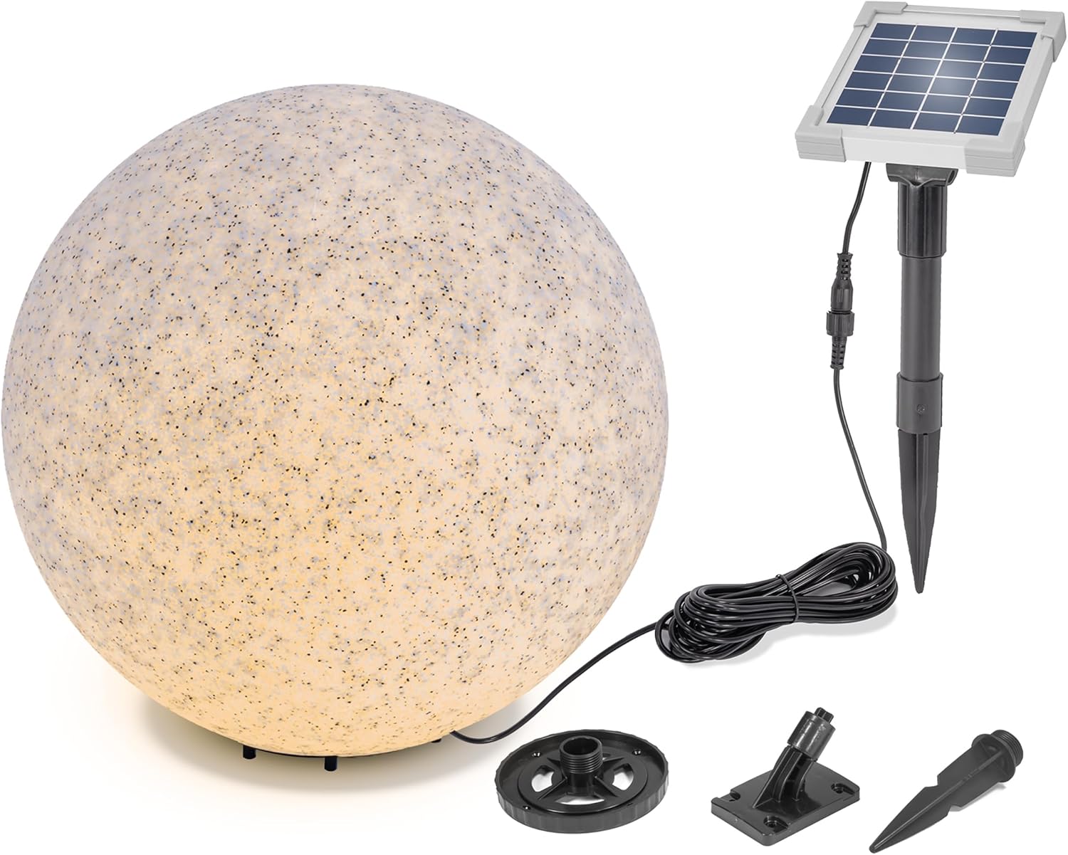 Esotec Solar Stein-Leuchtkugel, D=50cm, 9 Leuchtfarben, Dauer oder Wechsellicht, Akku, Solarmodul, Erdspieß, Solarmodul-Wandhalterung, Schraubbefestigung, Solarkugel, Solarstein, winterfest 106119