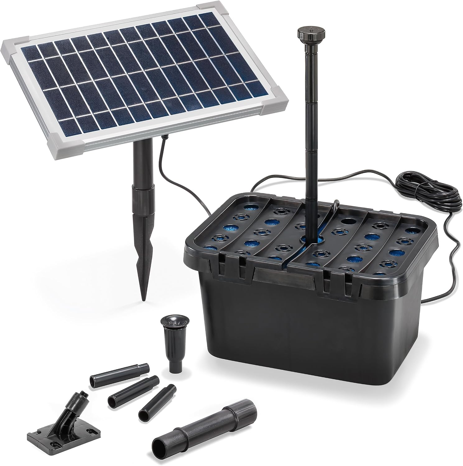 Esotec Solar Teichfilter Starter 8/380, Solar Unterwasserfilter Set mit 380 l/h Teichpumpe, 8Wp Solarmodul, Teichfilter Komplettset bis 1000L, 100900