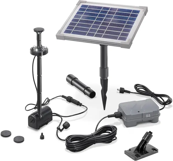 Solar Teichpumpe 160 l/h mit LiFePO4 Akku & LED