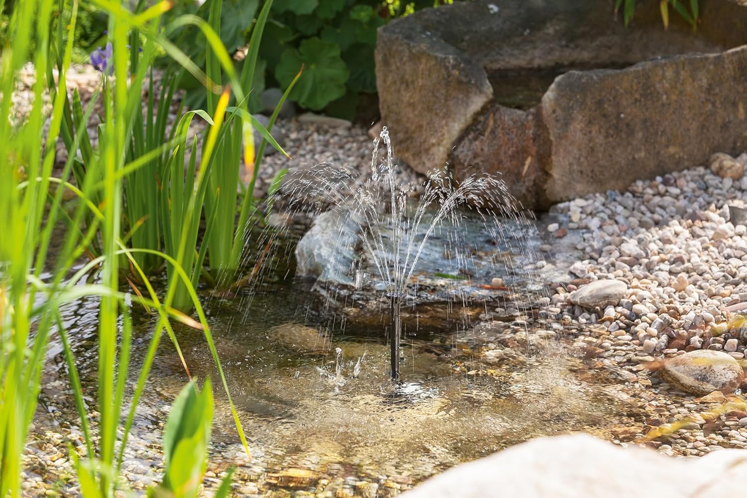 esotec Solar Teichpumpe 170 l/h mit 2W Solarmodul – Solarbrunnen für Gartenteich & Wasserspiel – Direktbetrieb, 4 Fontänenaufsätze 101010 — Ansicht 5