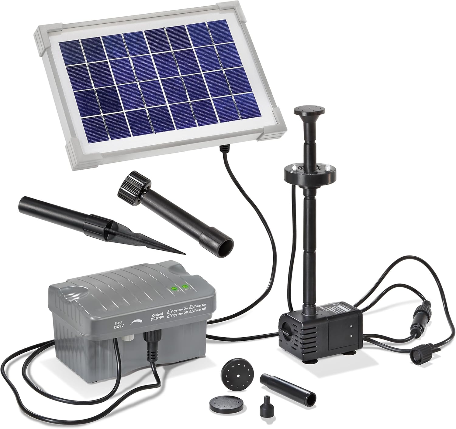 esotec Solar Teichpumpe Palermo 5/330, Komplettset, Akkubox, LED Lichtring, Pumpe 330l/h, Solarmodul, Springbrunnen, Wasserspiel, Solarbrunnen, Springbrunnenpumpe, 0,9m, 101775