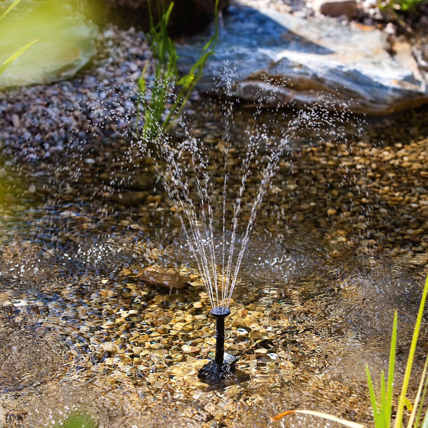esotec Solar Teichpumpe Rimini S 175 l/h mit 2W Solarmodul – Solarbrunnen für Gartenteich & Wasserspiel – Direktbetrieb, 4 Fontänenaufsätze 101701 — Ansicht 5