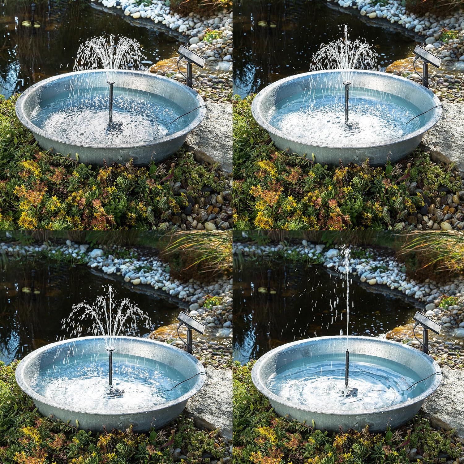 esotec Solar-Teichpumpe Wasserspiel Springbrunnen, 4 Fontänen-Aufsätze, Trockenlaufschutz, Komplettset Sprinklerpumpe 0,8m 140l/h, Solarmodul 1,8W, Solarbrunnen für draussen 101905 — Ansicht 3