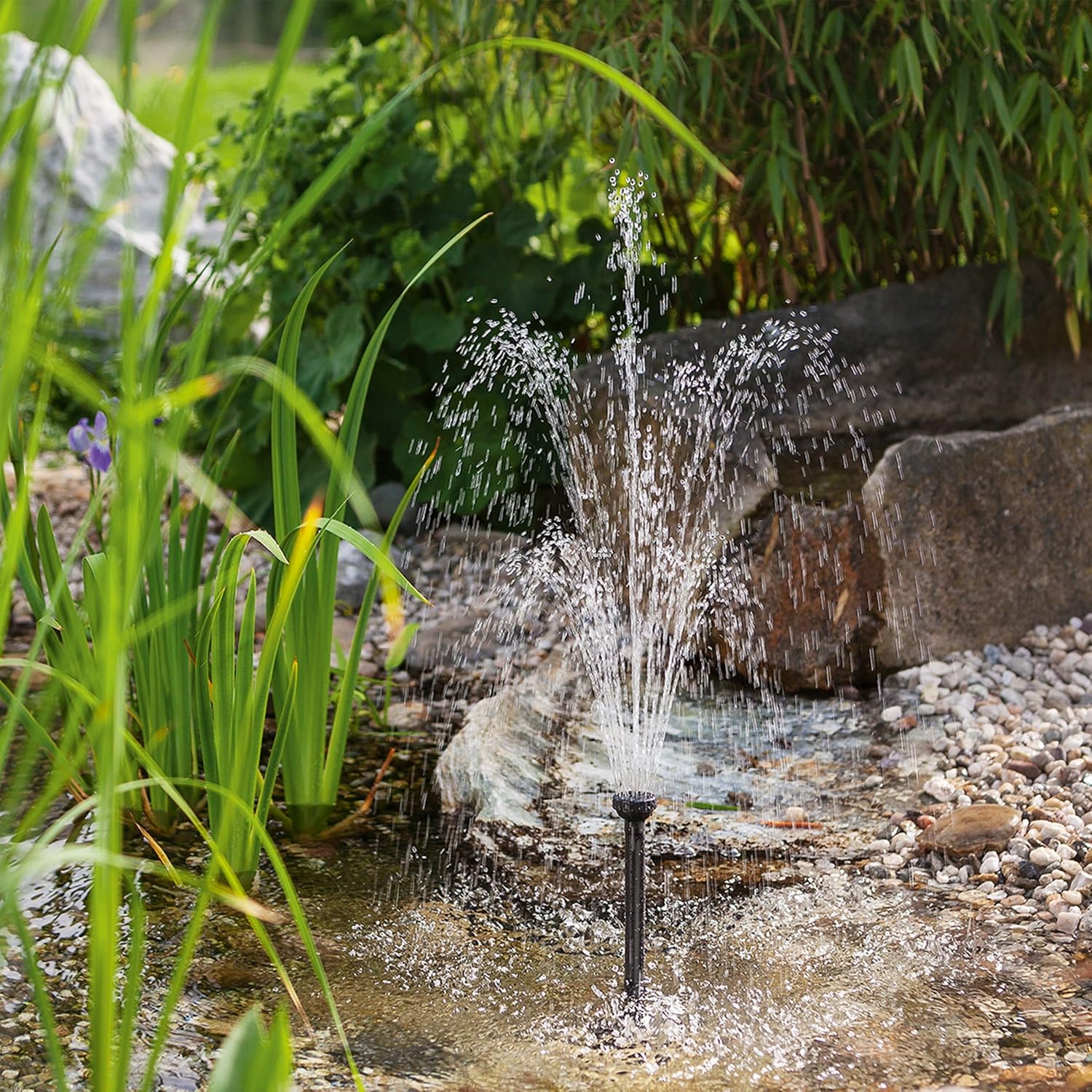 esotec Solar Teichpumpe Water Splash 470 l/h mit 5W Solarmodul – Solarbrunnen für Gartenteich & Wasserspiel – Direktbetrieb, 2 Fontänenaufsätze 101012 — Ansicht 4