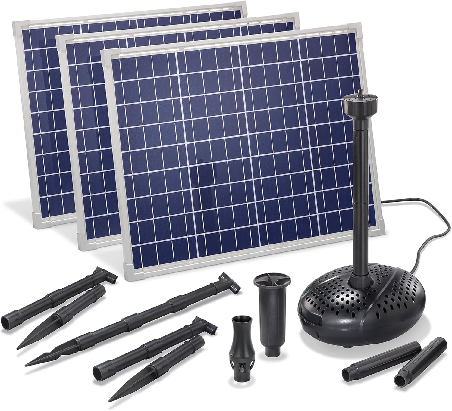esotec Solar Teichpumpenset 150/4300, Solar Springbrunnen 4300 l/h, Teichpumpe mit 150 Wp Solaranlage, Fontäne IP68 für Teiche über 3000 l 101570