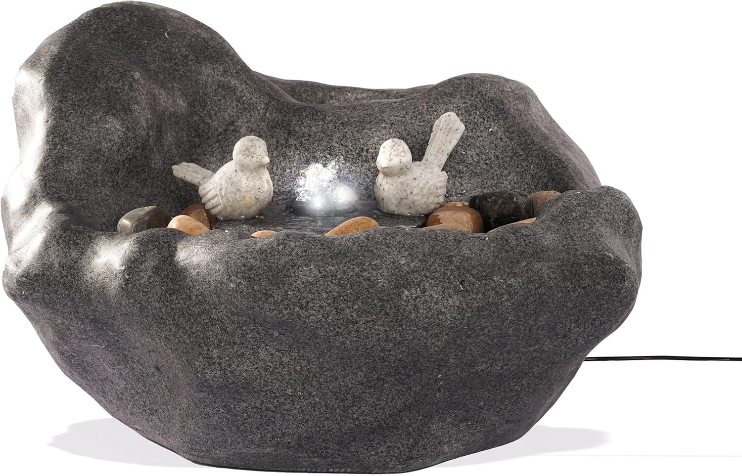 esotec Solar Vogelbadbrunnen mit Akku + LED-Licht + Pumpe, Solar Gartenbrunnen mit Vogeltränke, Wasserspiel Outdoor, warmweiß/kaltweiß, H=17cm 101320 — Ansicht 6