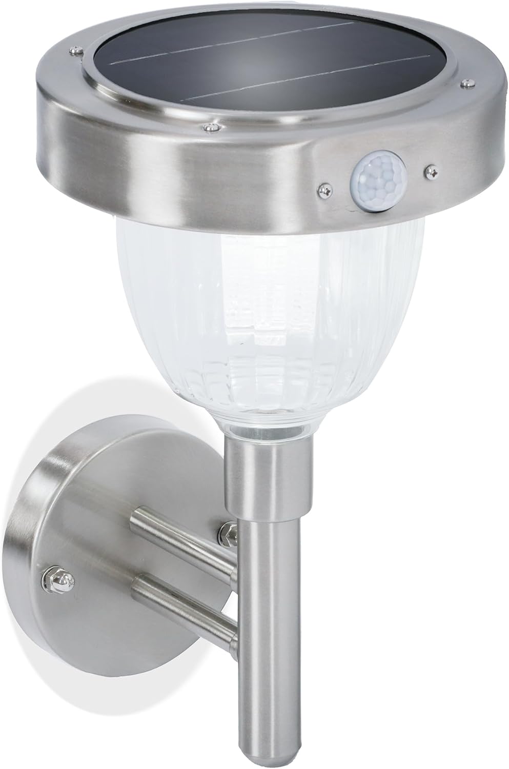 esotec Solar Wandleuchte mit Bewegungsmelder, H=29,5cm, Außenwandleuchte Edelstahl, Wandlampe außen, 100lm Sicherheitslicht, kaltweiß 6500K 102098