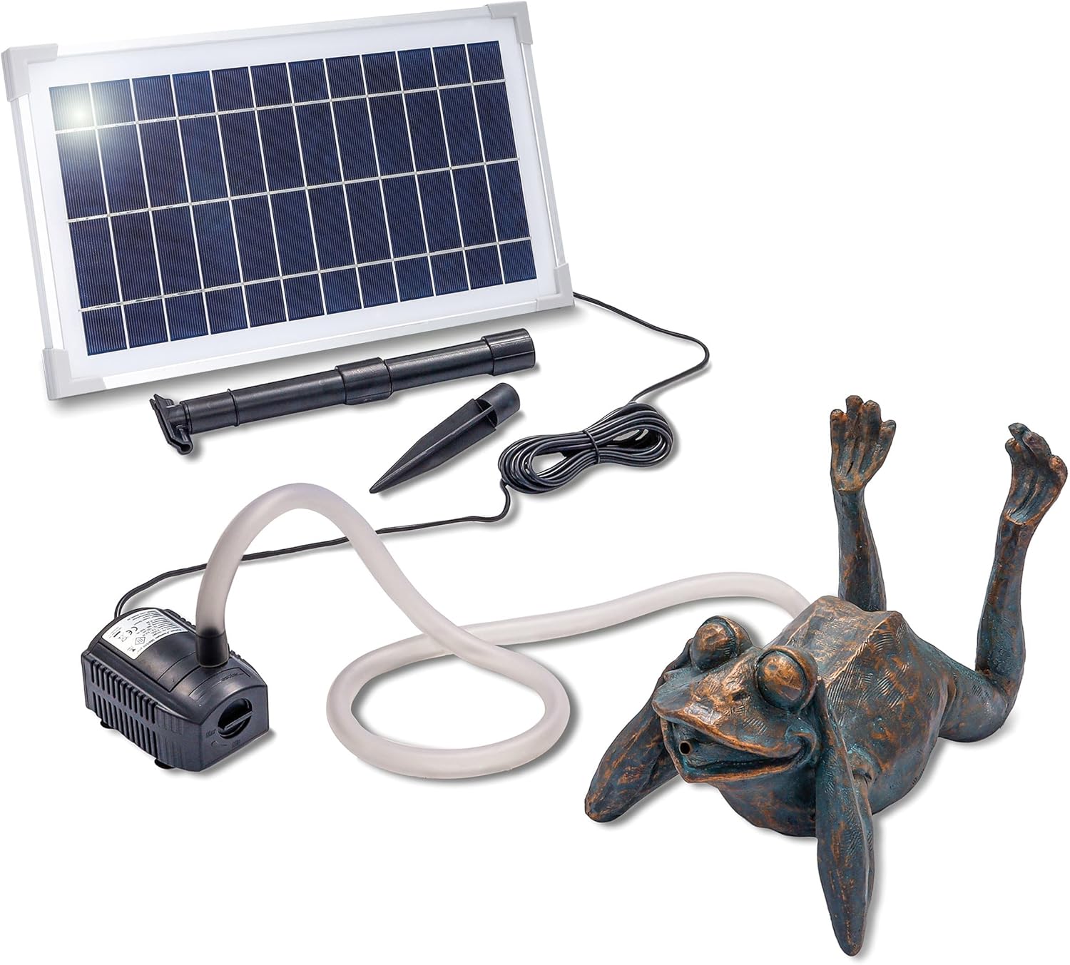 Esotec Solar Wasserspeier Frosch Komplettset, Solar Springbrunnen für Außen, Solarbrunnen mit Solarpumpe 380l/h, Solarmodul 8Wp, Teichfigur Polyresin 34x21x23,5cm 101650 — Ansicht 4